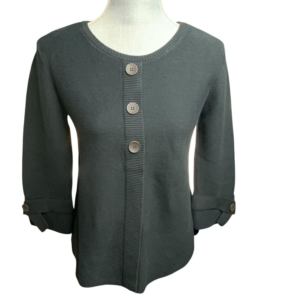 Habitat Sweater Top Womens Small Black Knit Buttons Long Sleeve Casual Career‎
